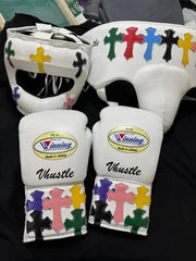 Winning Boxing Set White 14oz Gloves with Headguard Training Kit