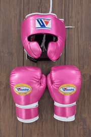 Winning Boxing Set Pink/Silver 14oz Gloves with Headguard Training Kit