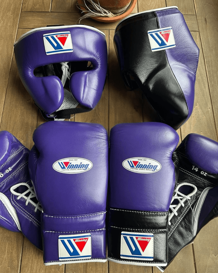 Winning Sparring Boxing Set Purple/Black Complete Gear Bundle