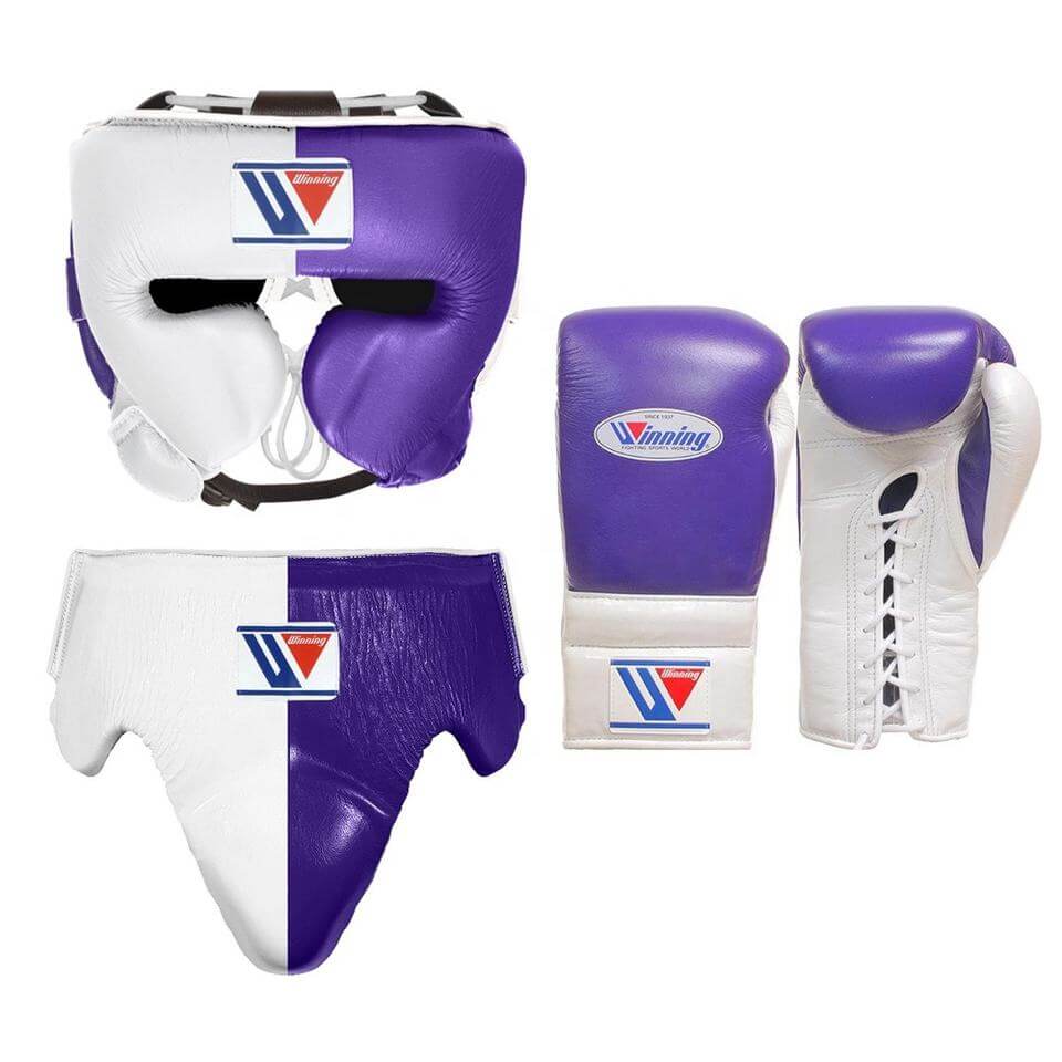 Winning Leather Boxing Set Purple/White Gym Training Kit