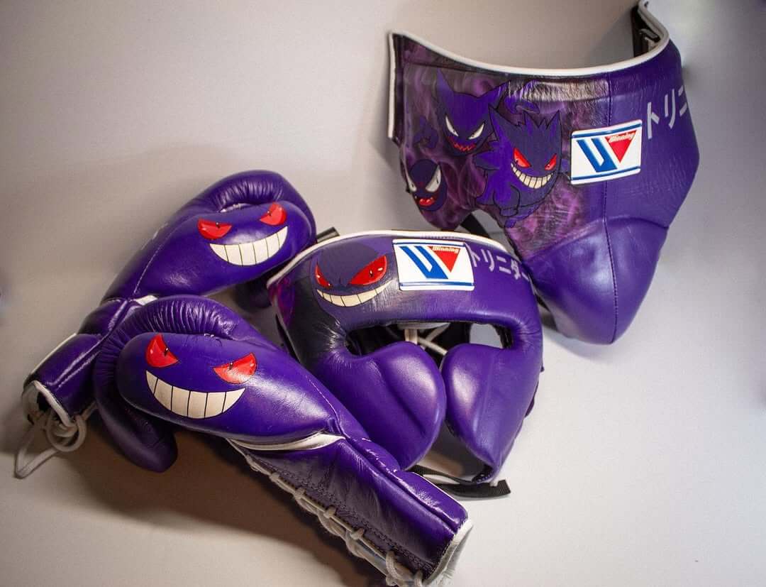 Winning Complete Boxing Set Purple Gloves Headguard Training Bundle