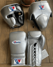 Winning Leather Boxing Set Silver/Black Gym Training Kit