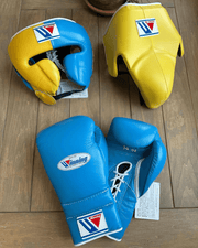 Winning Yellow/Blue Full Boxing Set Gloves Headguard Groin Guard