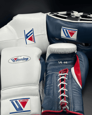 Winning White/Blue/Red Boxing Set Custom Training Gloves Bundle