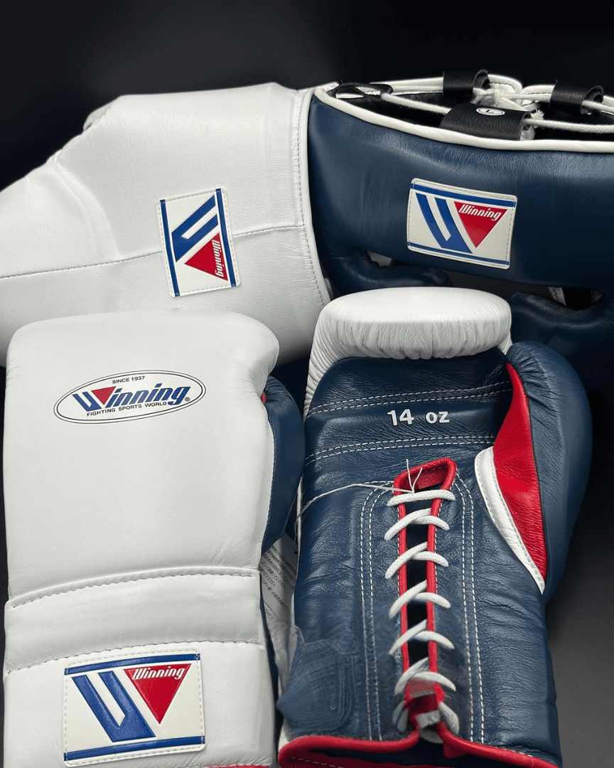 Winning White/Blue/Red Boxing Set Custom Training Gloves Bundle
