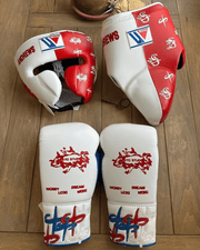 Winning White/Red Boxing Set 14oz Gloves Full Gear Pack