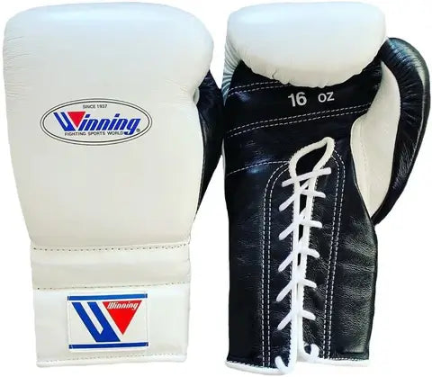 Winning Boxing Gloves White/Black on Hands Training Action Shot