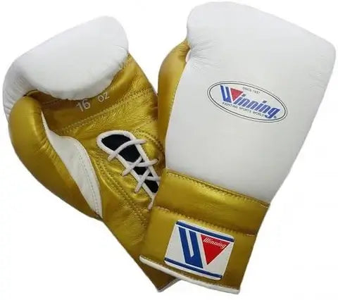 Winning White/Gold Leather Boxing Gloves Custom Fit Training