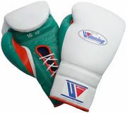 Winning White/Green/Orange Lace-Up Boxing Gloves Classic Training Gloves