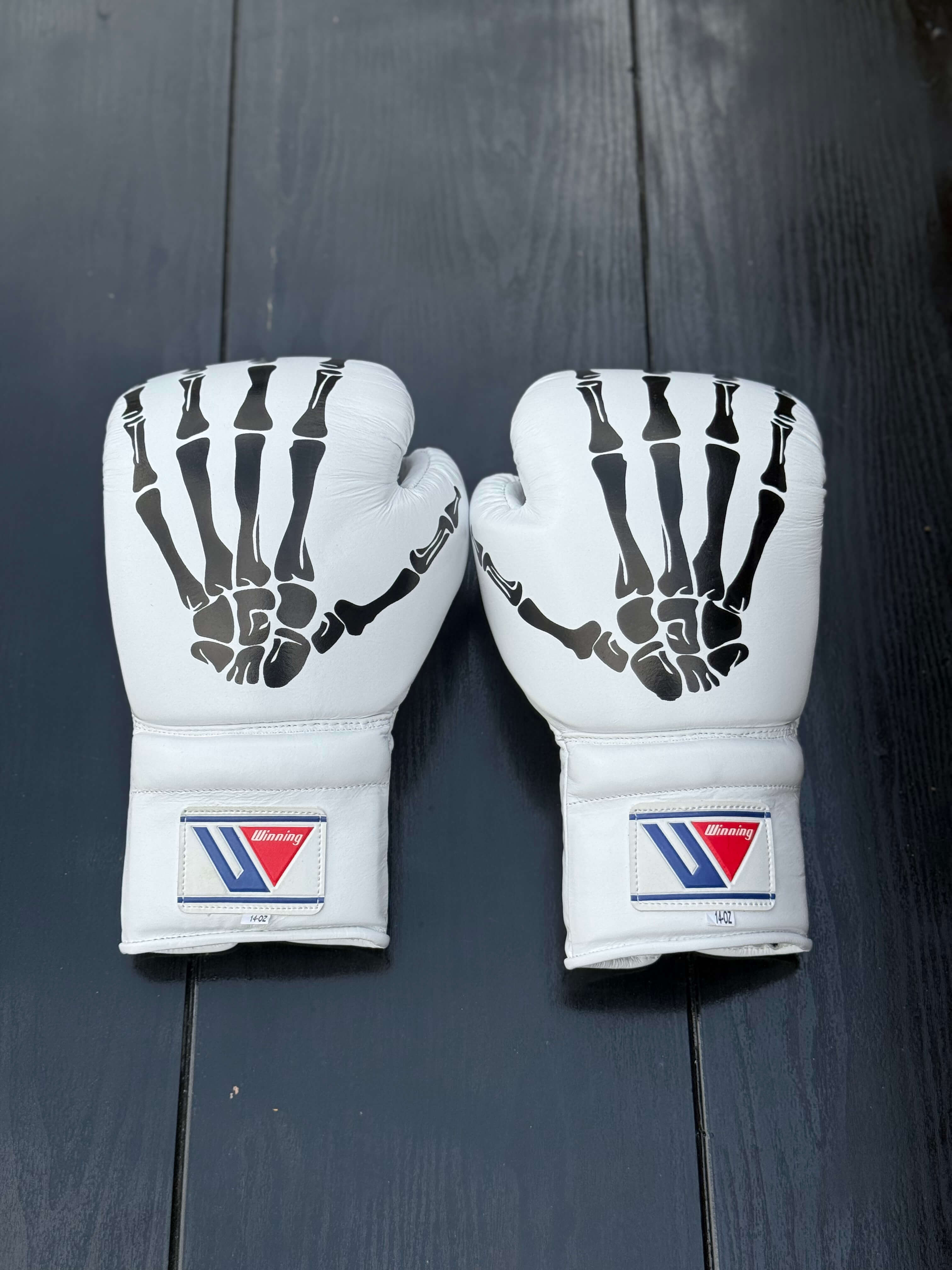 winning boxing gloves white skeleton style back view best or sparring and training sessions