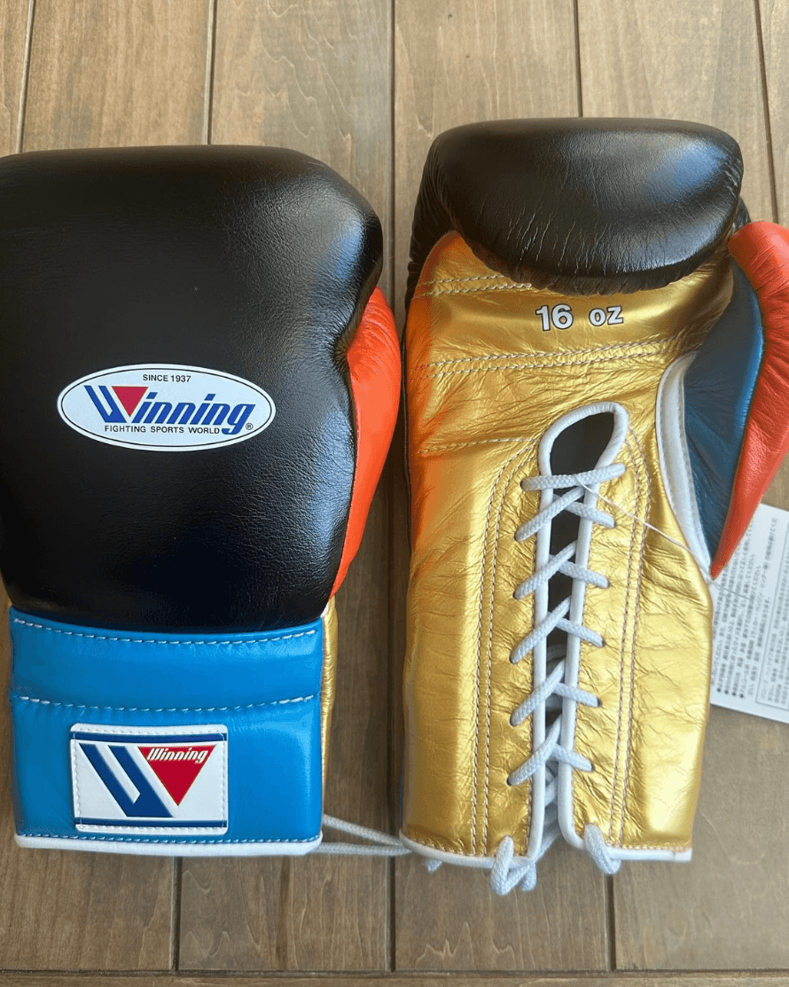 Winning Black/Gold/Blue/Orange Boxing Gloves Premium Leather Training Pair