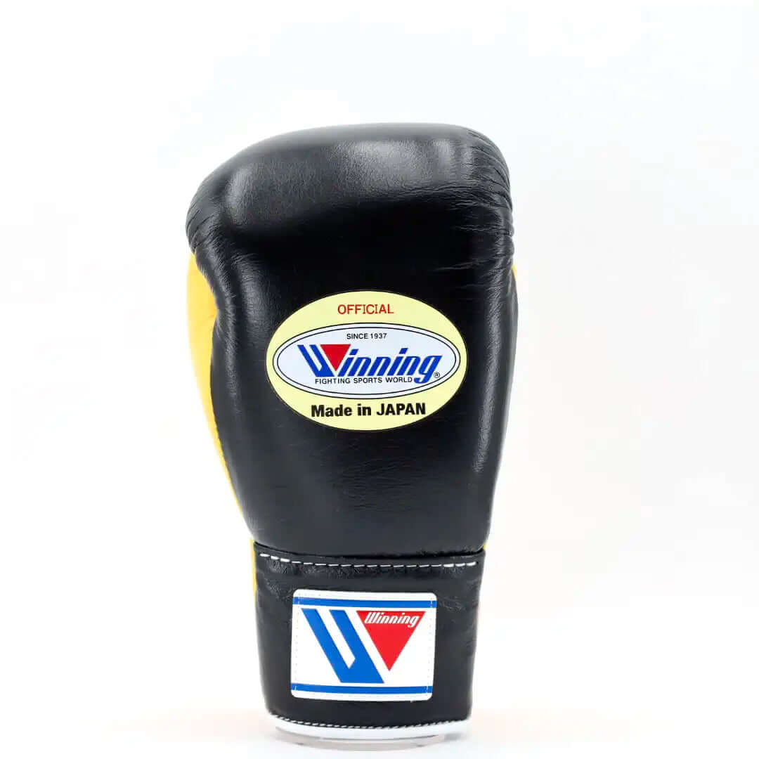 Winning Black/Gold Lace-Up Boxing Gloves Classic Training Gloves Back View