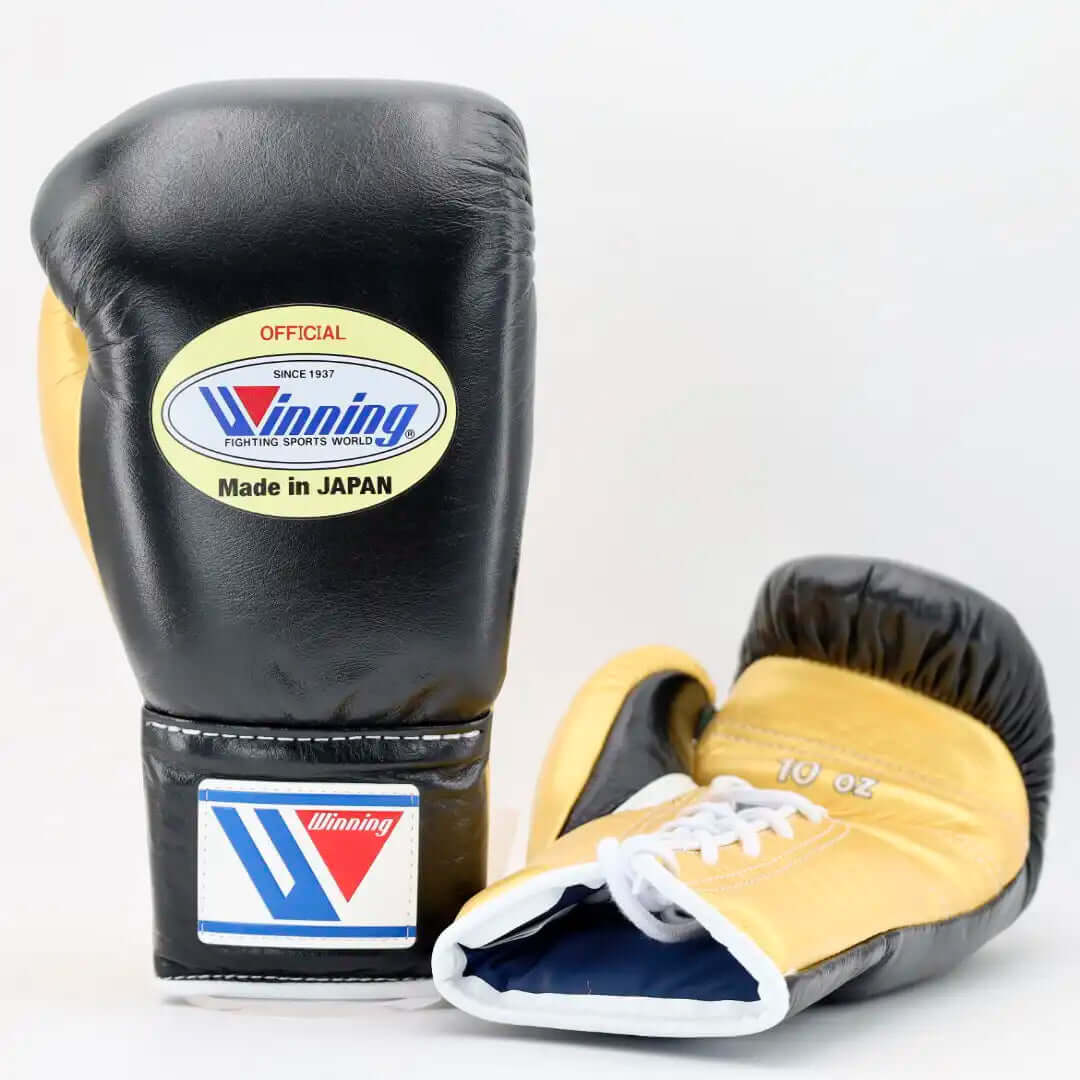 Winning Black/Gold Lace-Up Boxing Gloves Classic Training Gloves