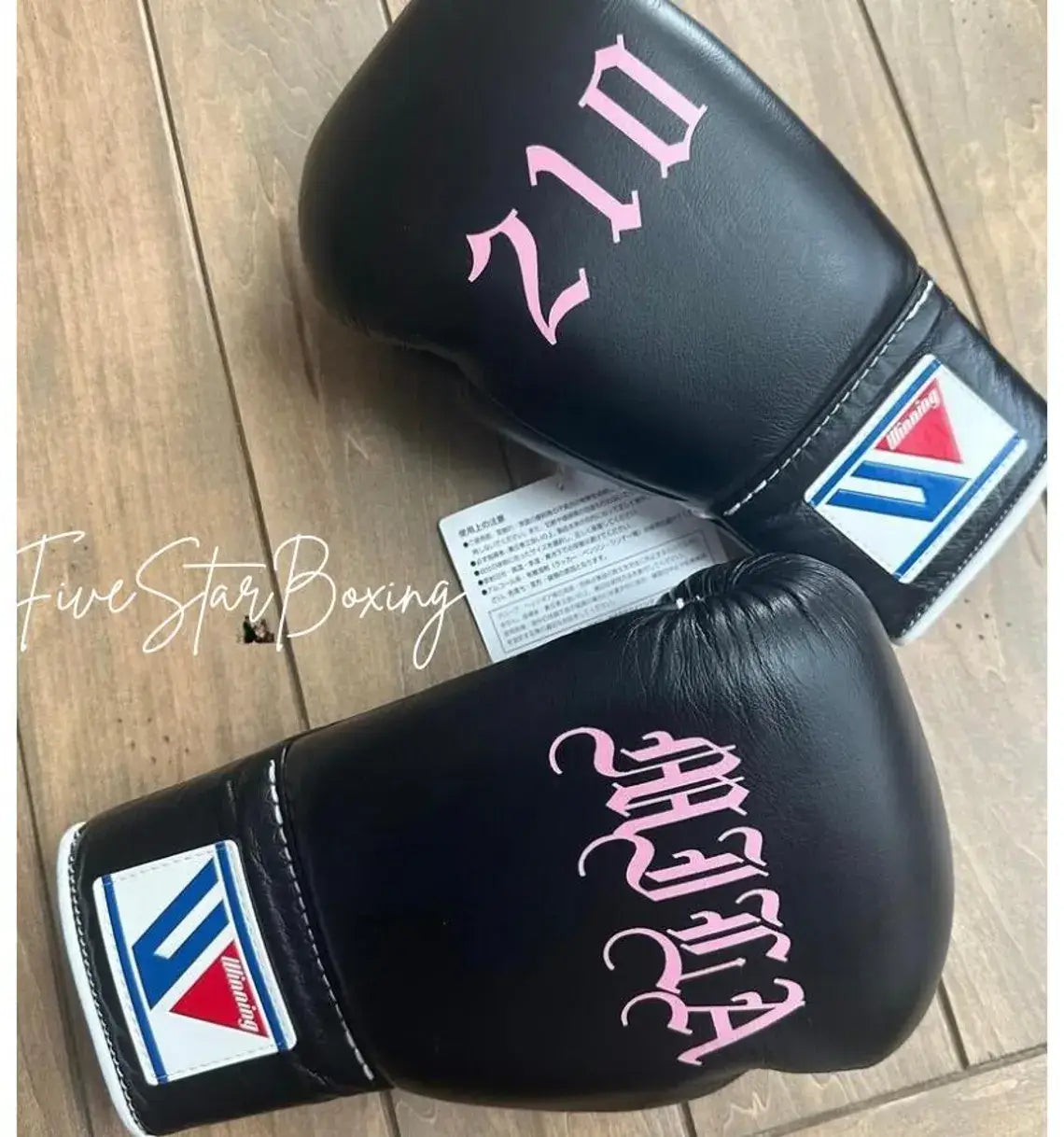Winning Black/Pink Full View Leather Boxing Gloves