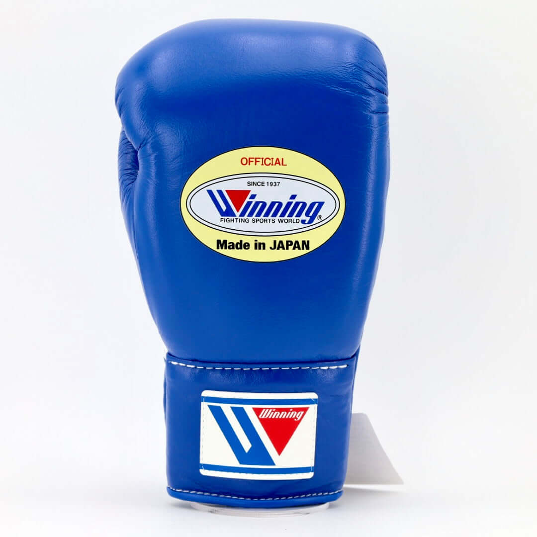 Winning Boxing Gloves Blue on Hands Training Back View