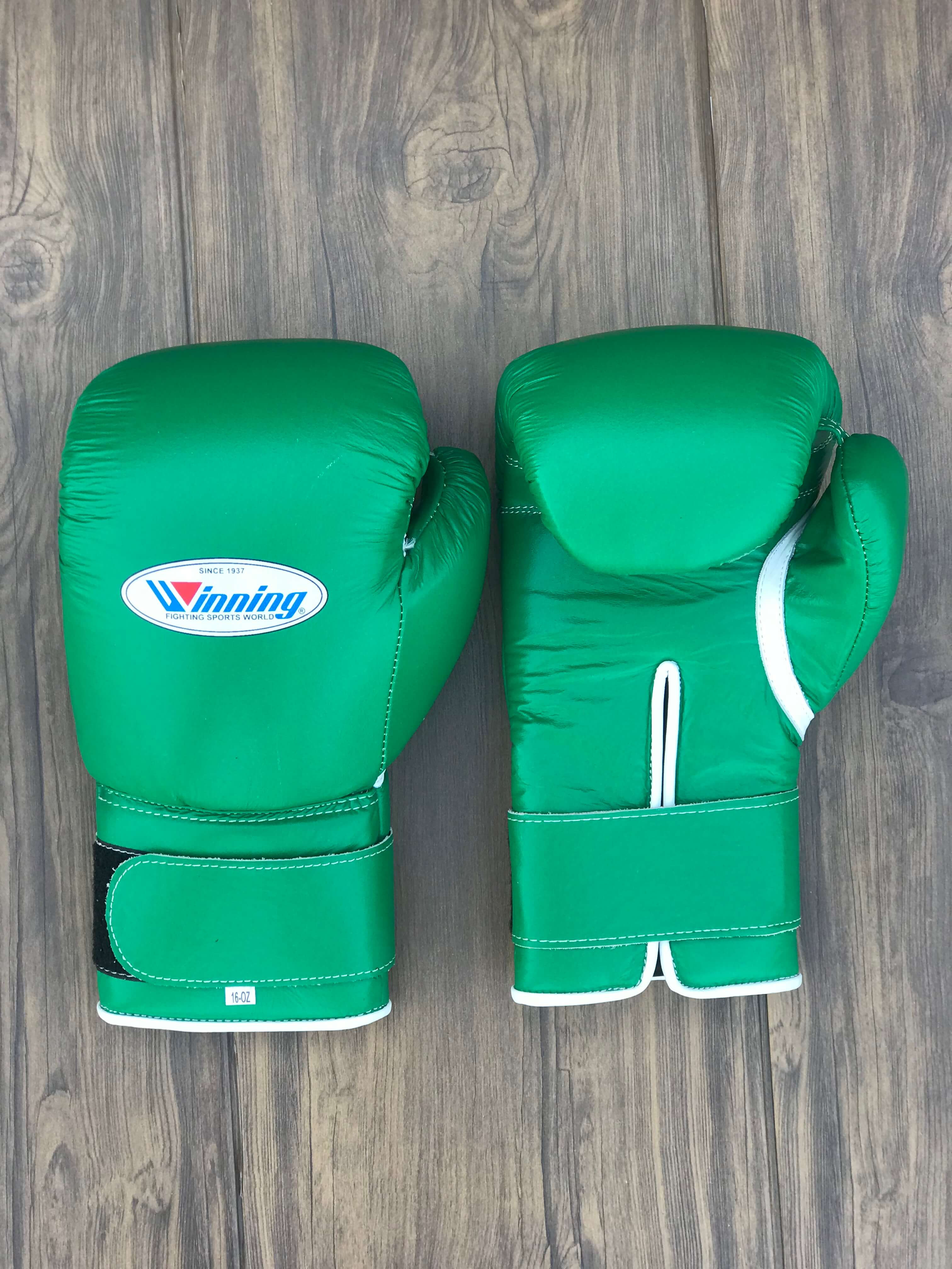 Winning Boxing Gloves Green 14oz Leather Training Gloves