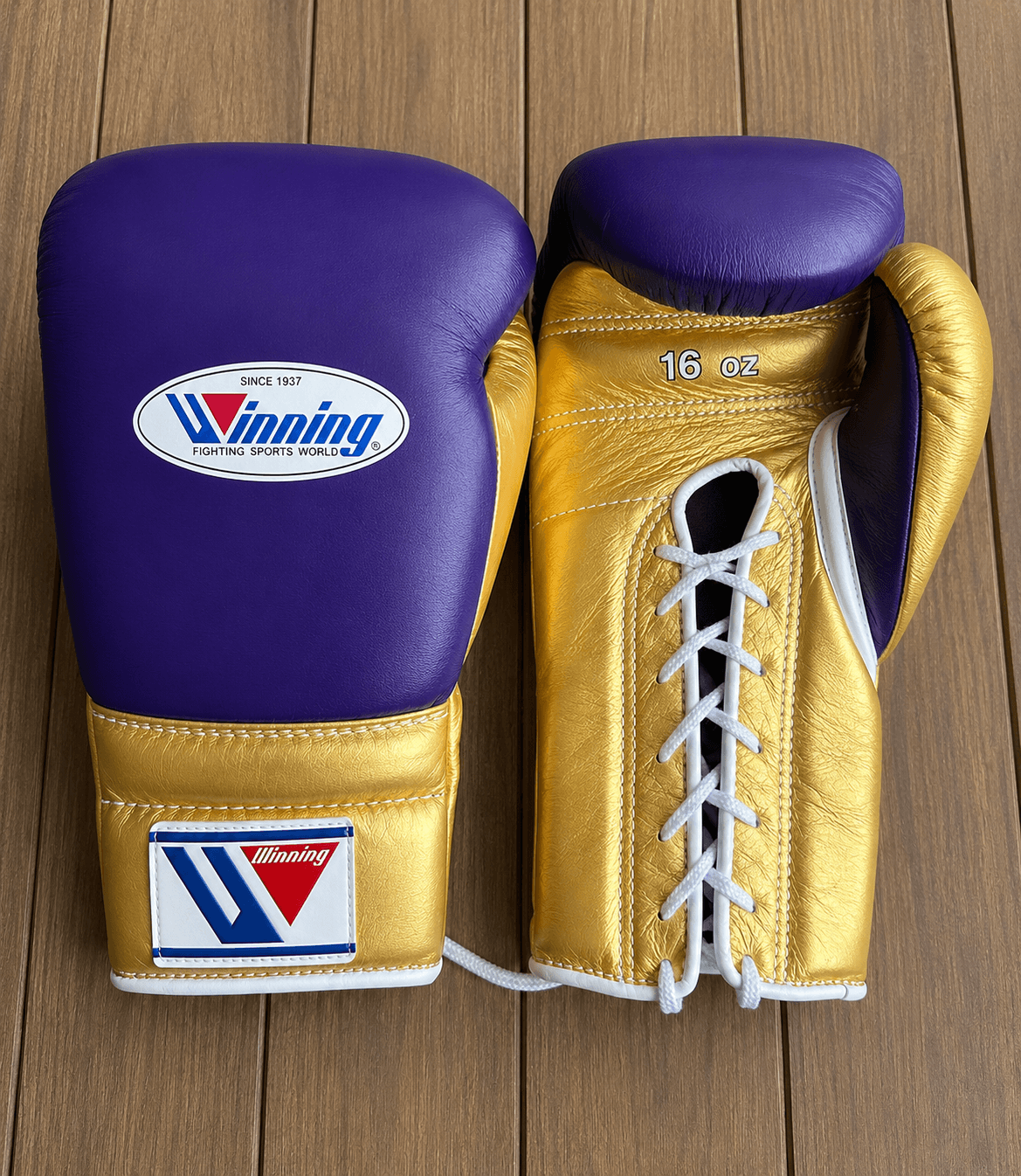 Winning Purple/Gold Boxing Gloves Premium Leather Training Pair