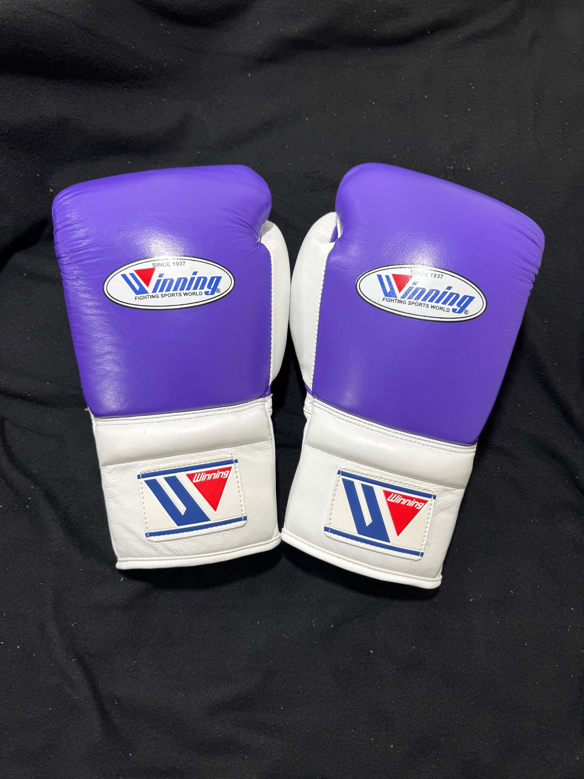 Winning Purple/White Boxing Gloves Durable Sparring Gloves Back View