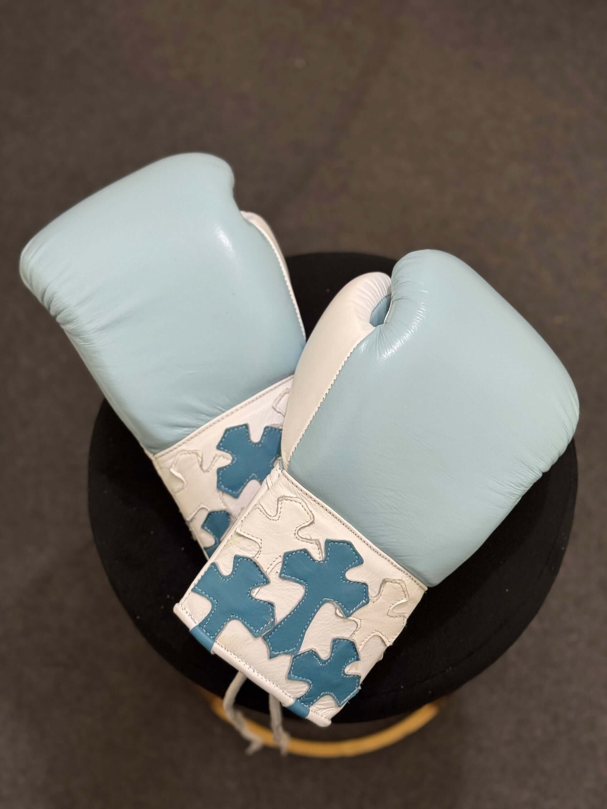 Winning Teal/White Lace-Up Boxing Gloves Classic Training Gloves Back View