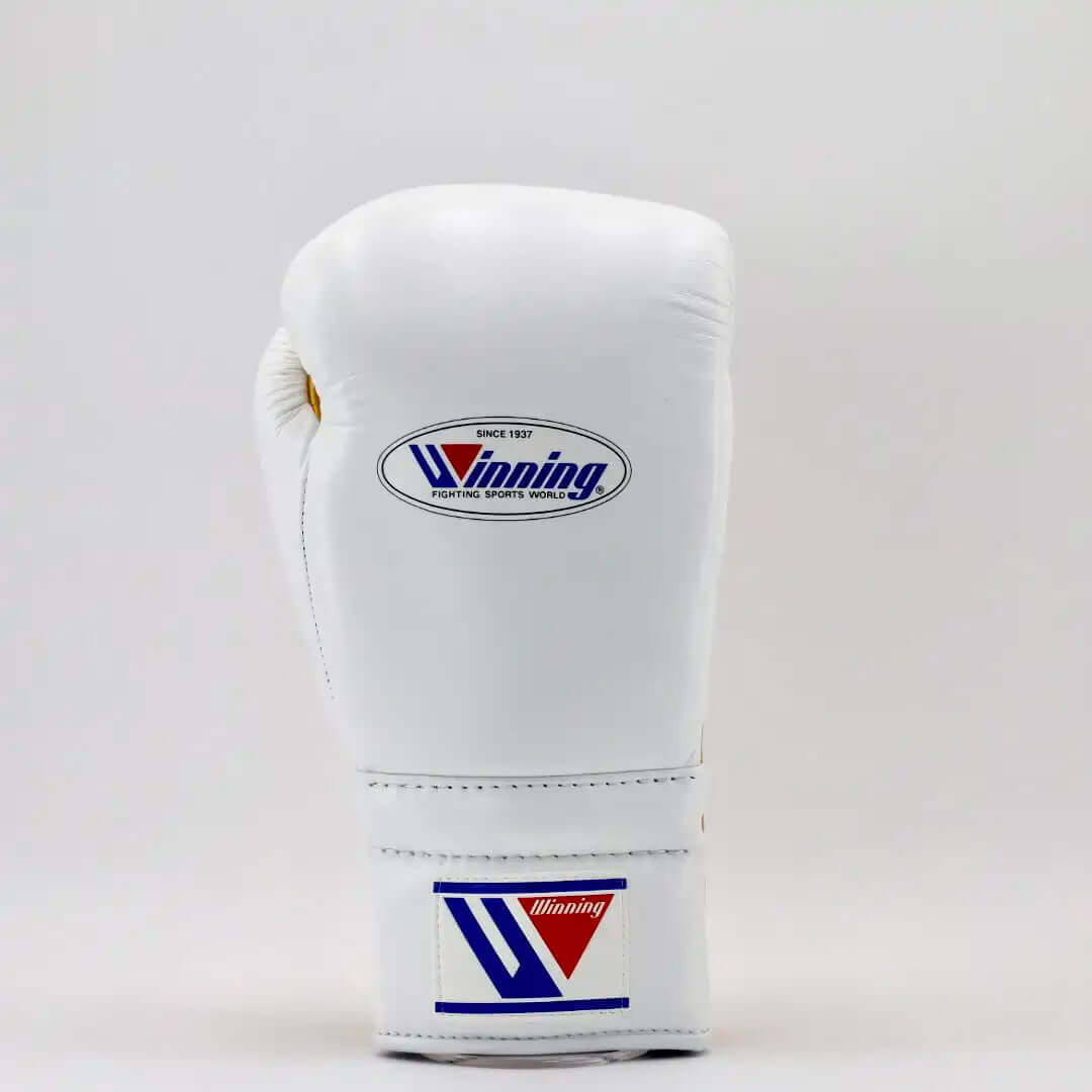 Winning Boxing Gloves White/Gold 14oz Leather Training Gloves Back View