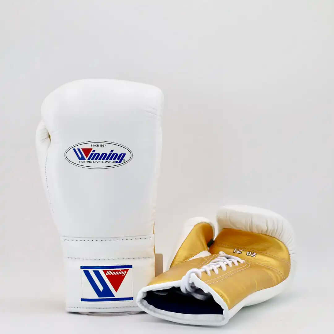 Winning Boxing Gloves White/Gold 14oz Leather Training Gloves