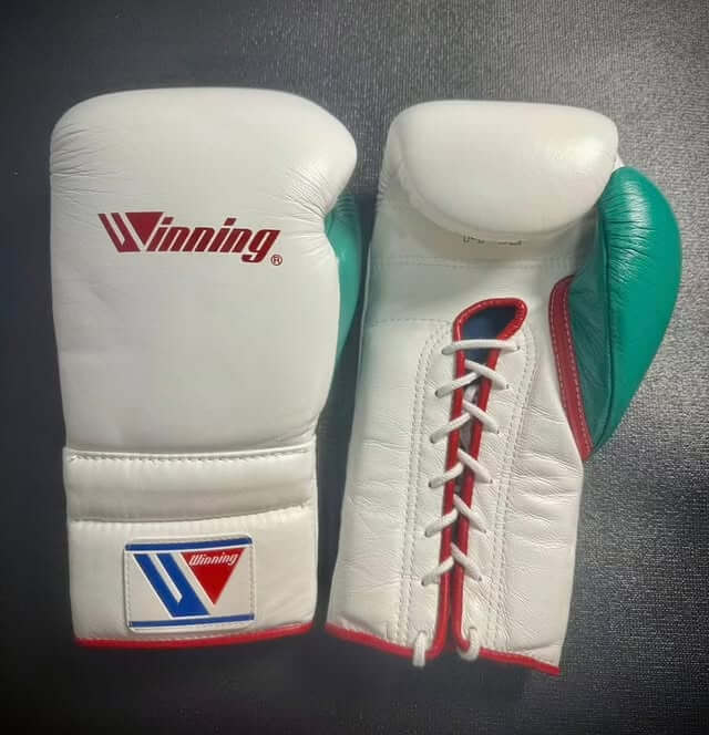 Winning White/Teal/Red 14oz Boxing Gloves High Quality Gym Gloves