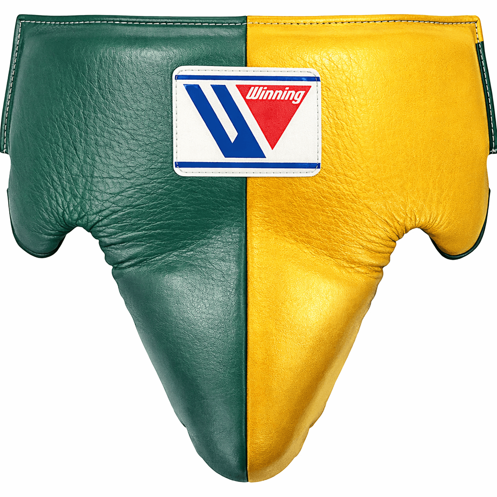 Winning Green/Gold Leather Groin Guard Custom Fit Protection