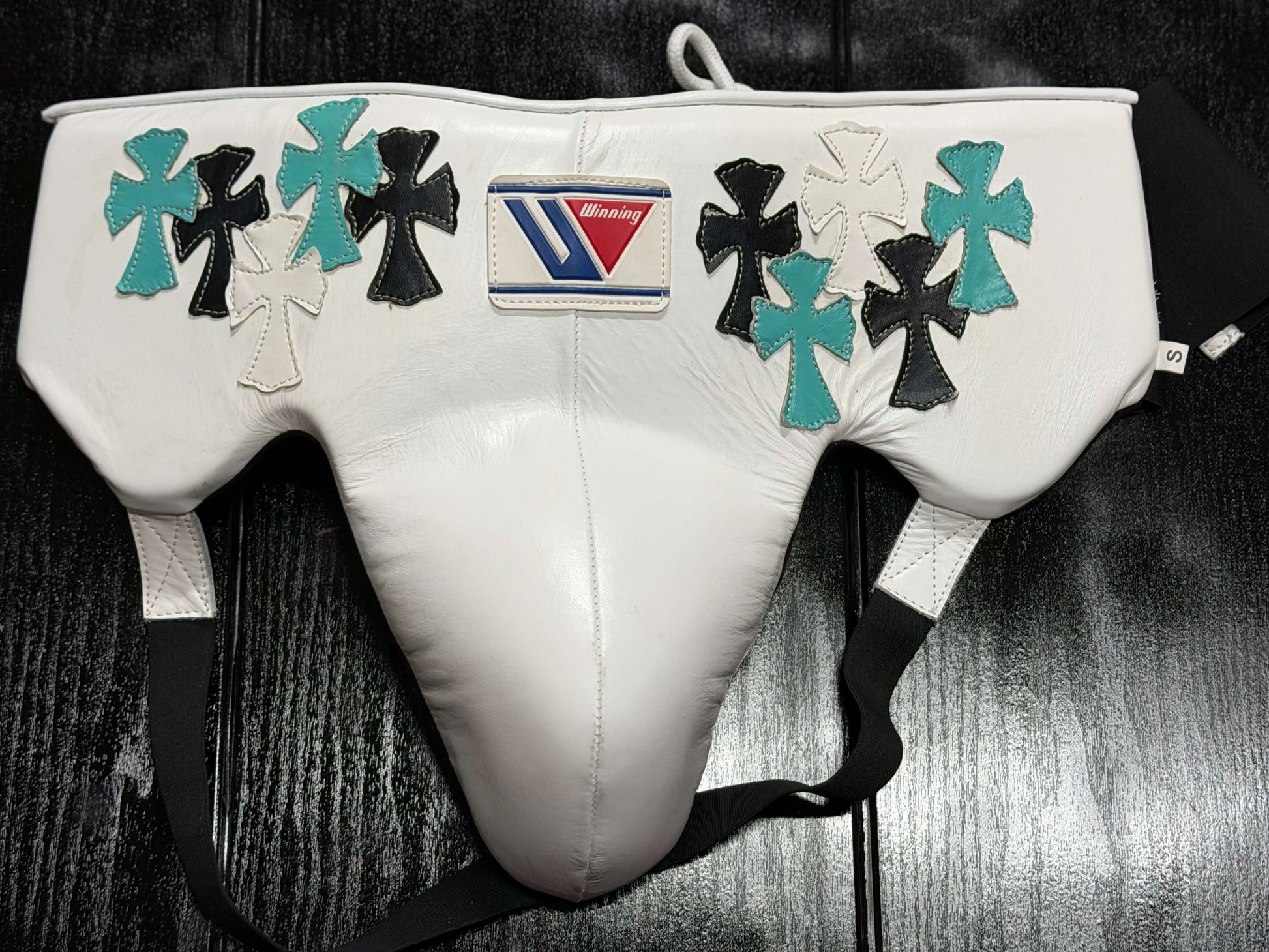Winning Boxing Groinguard White/Black/Teal Chrome Heart Stryle Protective Cup for Training