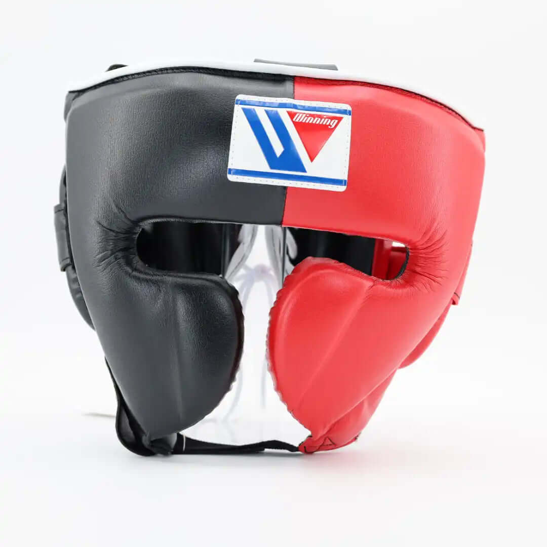 Winning Black/Red Boxing Headgear Close Up Detail View