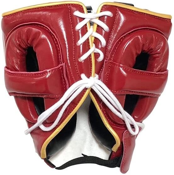 Winning Red/Gold Headgear Durable Training Protection Gear Back View