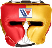 Winning Red/Gold Headgear Premium Leather Training Headguard