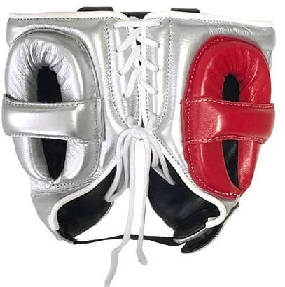 Winning Silver/Red Boxing Headgear Premium Sparring Protection Back View