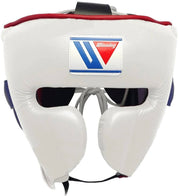 Winning White/Red Boxing Headgear Close Up Detail View