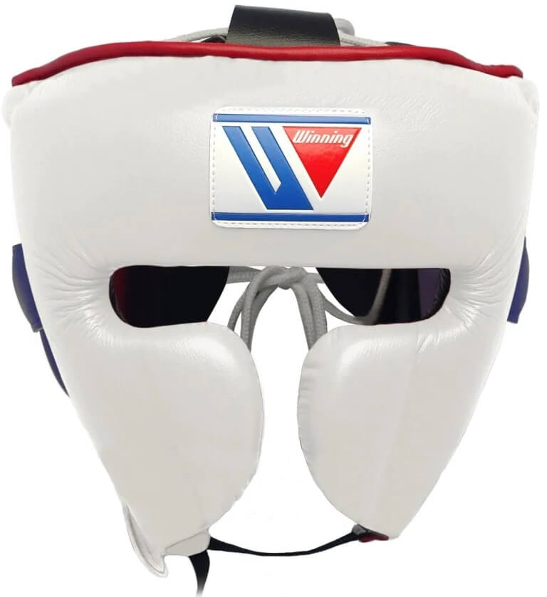Winning White/Red Boxing Headgear Close Up Detail View