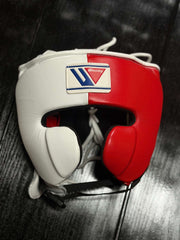 Fiest Winning Style Headguard White/Red Head Guard for Boxing Training