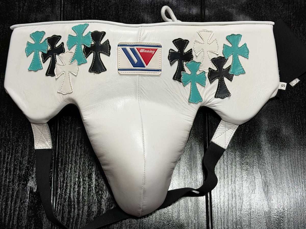 Winning Boxing White/Black/Teal Chrome Heart Stryle Protective Cup for Training