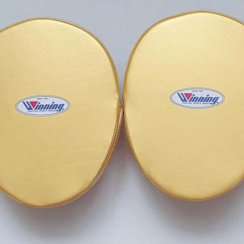 Winning Black/Gold Leather Punching Mitts Classic Training Mitts Back View