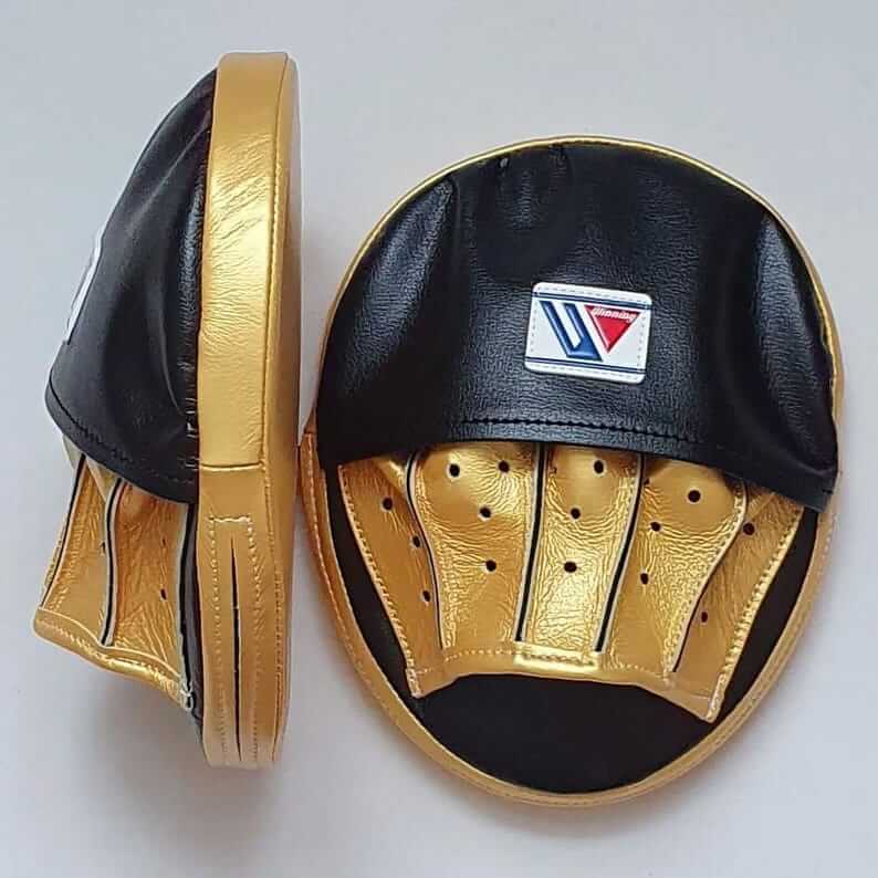 Winning Black/Gold Leather Punching Mitts Classic Training Mitts