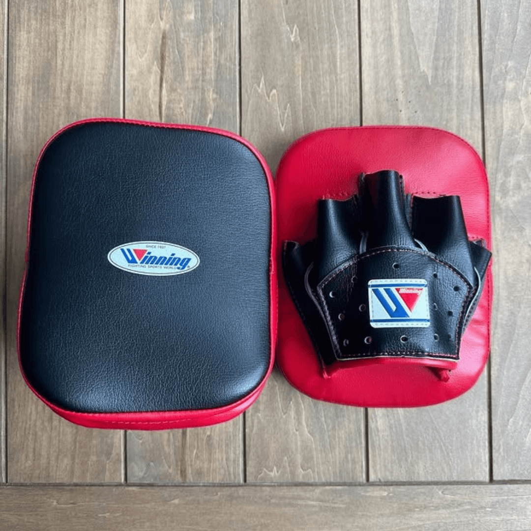 Winning Punching Mitts Black/Red Training Focus Mitts Leather Pair