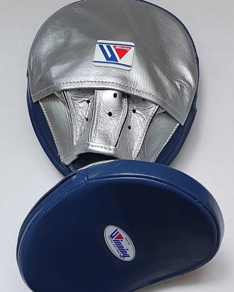 Winning Blue/Silver Punching Mitts 14oz Sparring Focus Mitts Front View