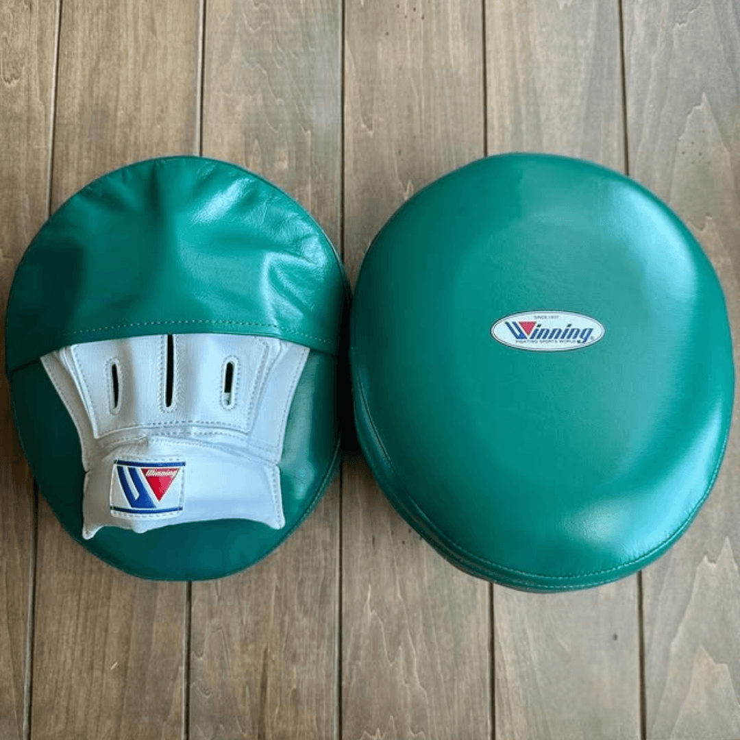 Winning Green/White Punching Mitts Custom Fit Sparring Mitts