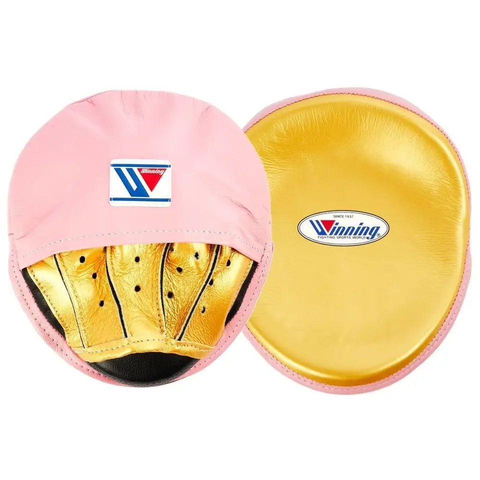 Winning Punching Mitts Pink/Gold Training Focus Mitts Leather Pair