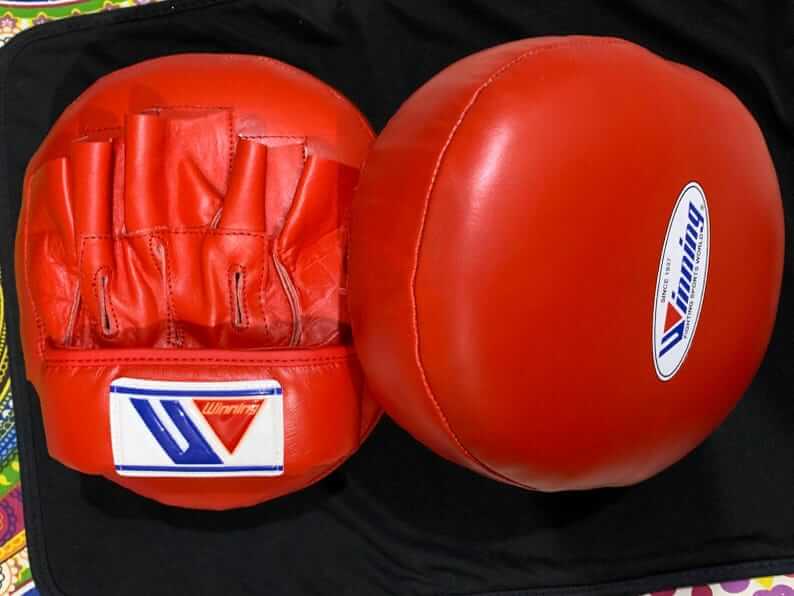Winning Red Punching Mitts Premium Heavy Duty Training Mitts Front View