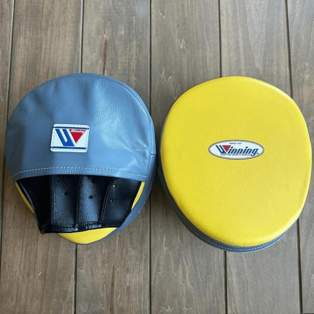 Winning Yellow/Grey/Black Leather Punching Mitts Custom Training Mitts