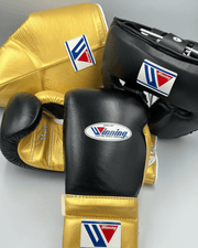 Winning Black/Gold Boxing Set Lace-Up Gloves Training Bundle