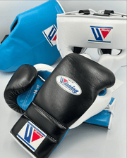 Winning Black/White/Blue Boxing Set Premium Training Gloves Kit