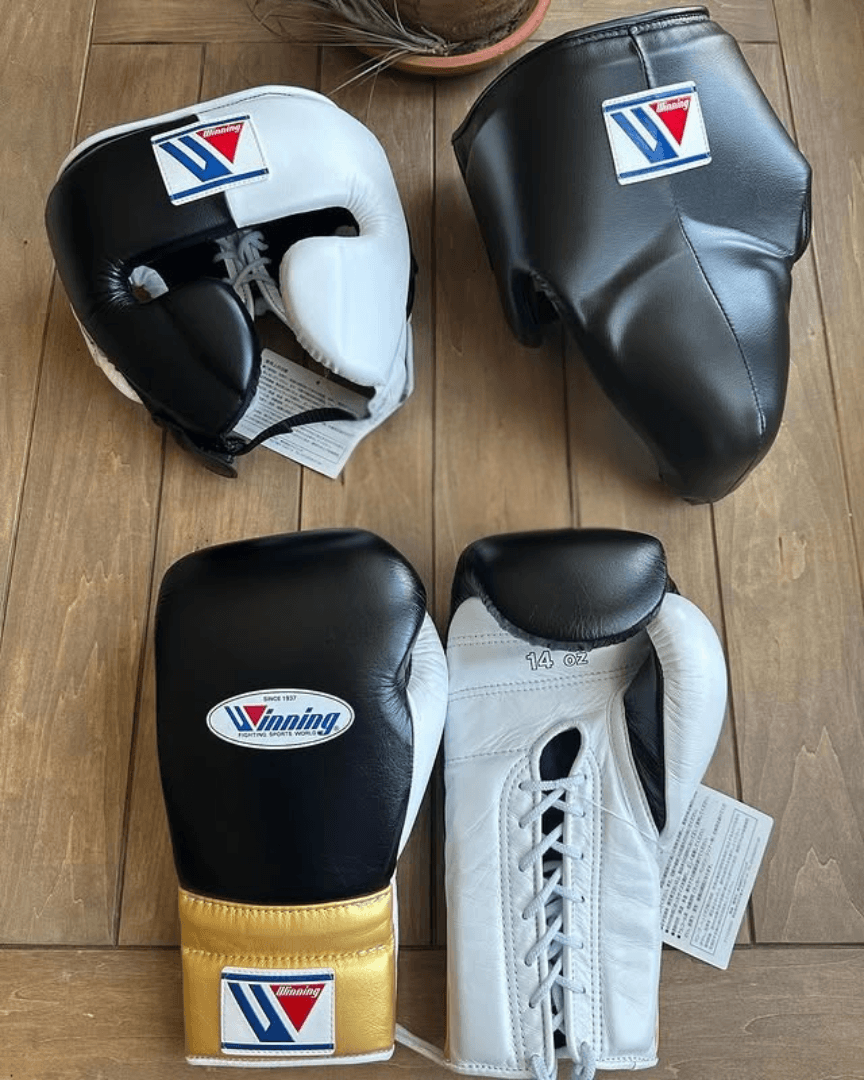 Winning Black/White/Gold Boxing Set Custom Training Gloves Bundle