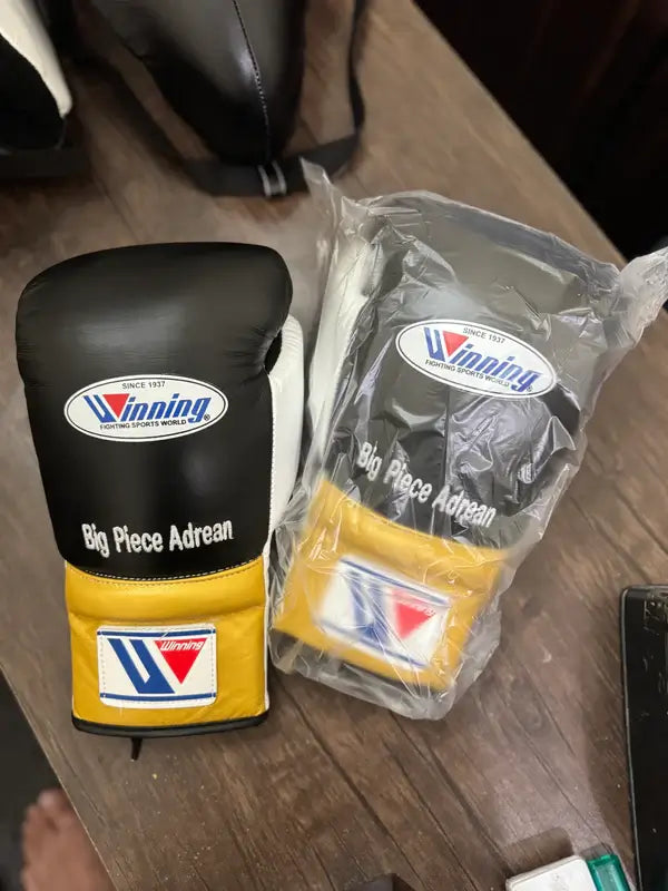 Winning Black/Yellow/White Boxing Set Custom Training Gloves View