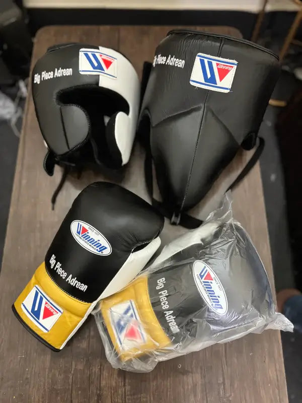 Winning Black/Yellow/White Boxing Set Custom Training Gloves Bundle
