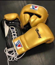 Winning Boxing Set Golden/Black Gym Training Gloves Headguard
